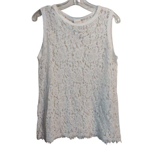Chicos Tank Top Womens 1 Medium M White Sleeveless Shirt Stretch Blouse Lace - Picture 2 of 8